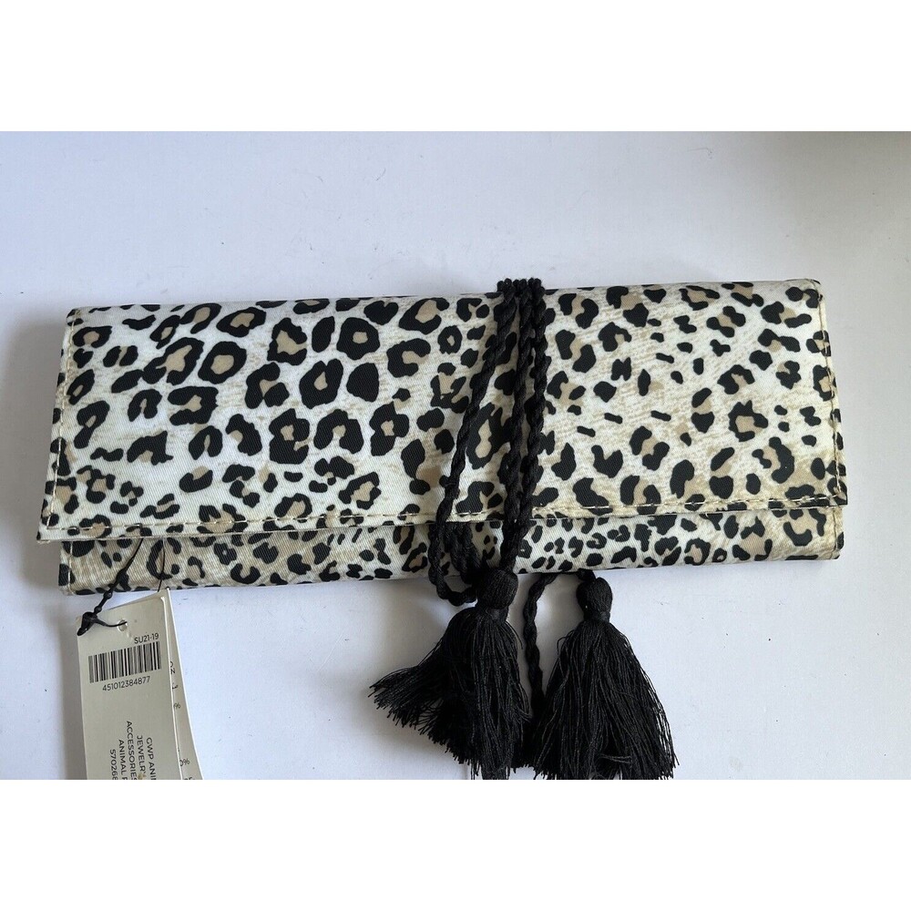 Chicos NOSZ Jewelry Roll Travel Case Leopard Animal Print Tassel Tie
